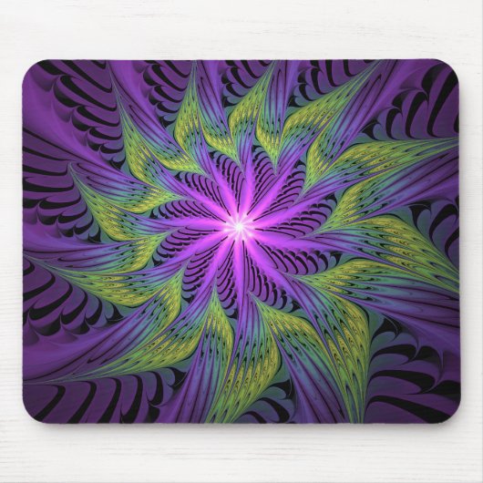 Paarse groene bloem Moderne Abstracte fractale kun Muismat (Voorkant)