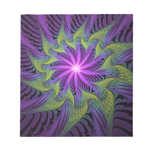 Paarse Groene Bloem Moderne Abstracte Fractale Kun Notitieblok (Voorkant)