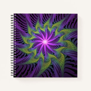 Paarse Groene Bloem Moderne Abstracte Fractale Kun Notitieboek