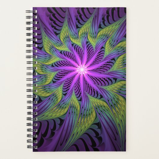 Paarse Groene Bloem Moderne Abstracte Fractale Kun Planner (Voorkant)