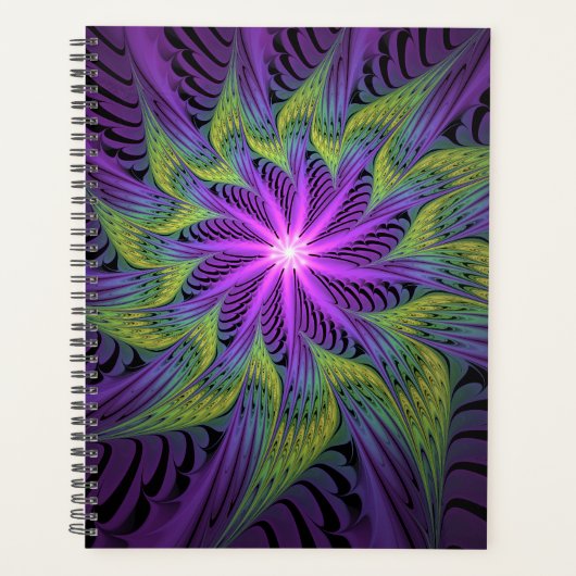 Paarse Groene Bloem Moderne Abstracte Fractale Kun Planner (Voorkant)
