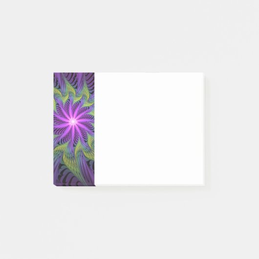 Paarse Groene Bloem Moderne Abstracte Fractale Kun Post-it® Notes (Voorkant)