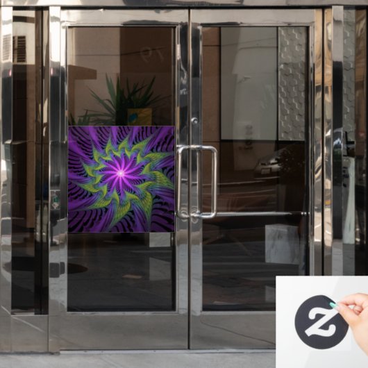 Paarse groene bloem Moderne Abstracte fractale kun Raamsticker (Kantoordeur)