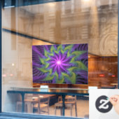 Paarse groene bloem Moderne Abstracte fractale kun Raamsticker (Cafe Raam)