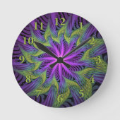 Paarse groene bloem Moderne Abstracte fractale kun Ronde Klok (Voorkant)
