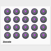 Paarse Groene Bloem Moderne Abstracte Fractale Kun Ronde Sticker (Vel)