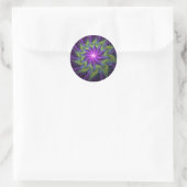 Paarse Groene Bloem Moderne Abstracte Fractale Kun Ronde Sticker (Tas)