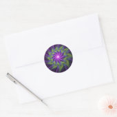 Paarse Groene Bloem Moderne Abstracte Fractale Kun Ronde Sticker (Envelop)