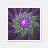 Paarse Groene Bloem Moderne Abstracte Fractale Kun Servet (Voorkant)