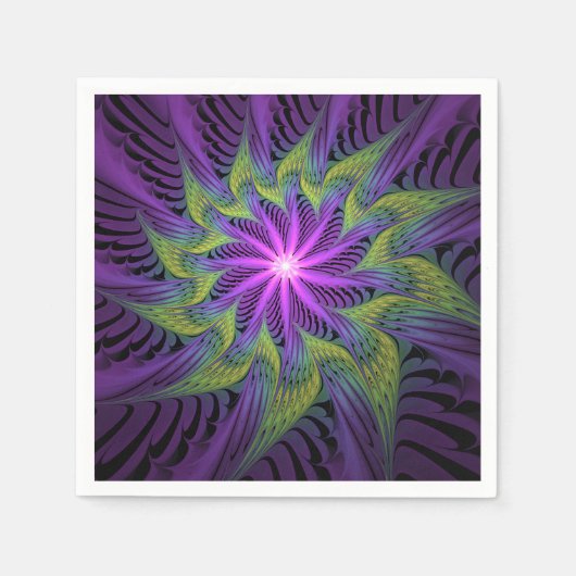 Paarse Groene Bloem Moderne Abstracte Fractale Kun Servet (Voorkant)