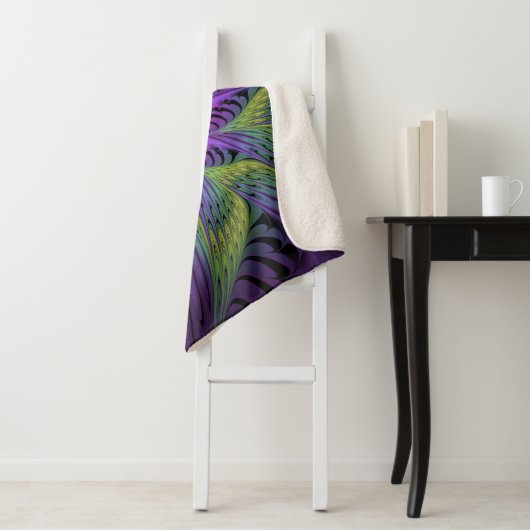 Paarse groene bloem Moderne Abstracte fractale kun Sherpa Deken (In situ)