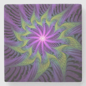Paarse groene bloem Moderne Abstracte fractale kun Stenen Onderzetter (Voorkant)