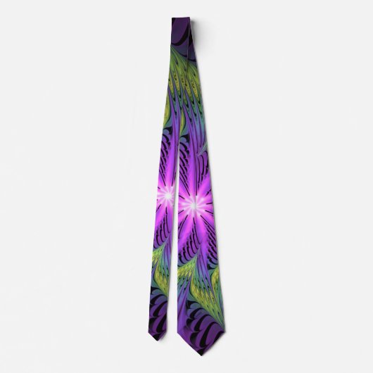 Paarse groene bloem Moderne Abstracte fractale kun Stropdas (Achterkant)