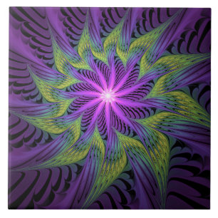 Paarse groene bloem Moderne Abstracte fractale kun Tegeltje