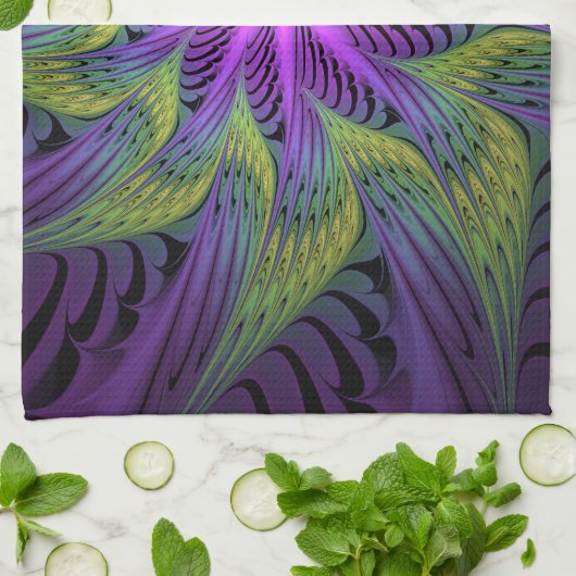 Paarse groene bloem Moderne Abstracte fractale kun Theedoek (Gevouwen)