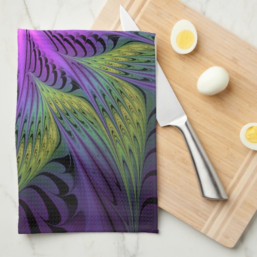 Paarse groene bloem Moderne Abstracte fractale kun Theedoek (Quarter Fold)