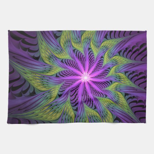 Paarse groene bloem Moderne Abstracte fractale kun Theedoek (Horizontaal)