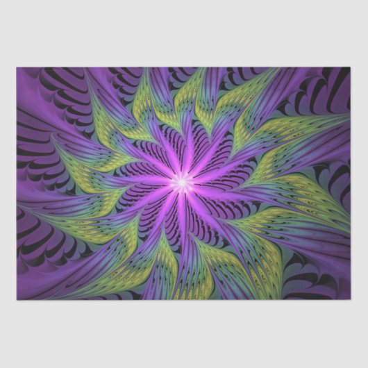 Paarse groene bloem Moderne Abstracte fractale kun Tissuepapier (Voorkant)