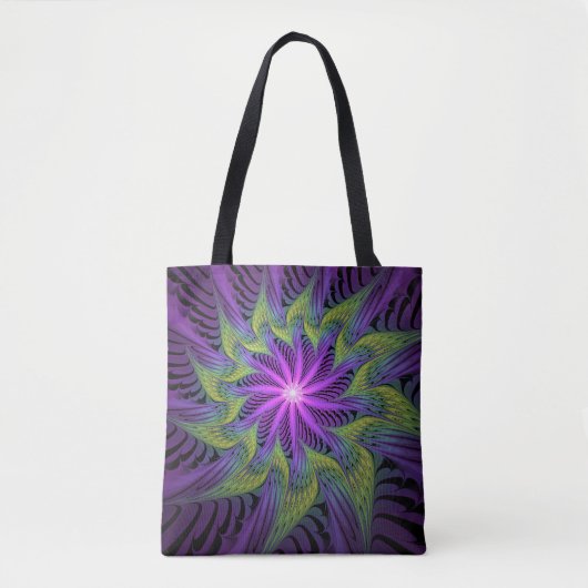 Paarse groene bloem Moderne Abstracte fractale kun Tote Bag (Voorkant)