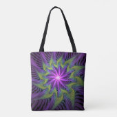 Paarse groene bloem Moderne Abstracte fractale kun Tote Bag (Achterkant)