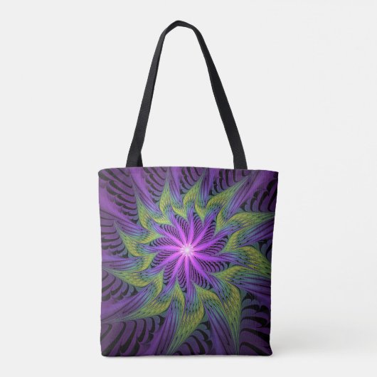Paarse groene bloem Moderne Abstracte fractale kun Tote Bag (Achterkant)