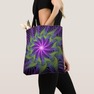 Paarse groene bloem Moderne Abstracte fractale kun Tote Bag