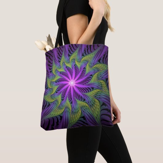 Paarse groene bloem Moderne Abstracte fractale kun Tote Bag (Dichtbij)