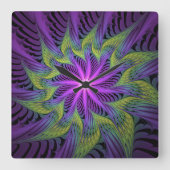Paarse groene bloem Moderne Abstracte fractale kun Vierkante Klok (Voorkant)