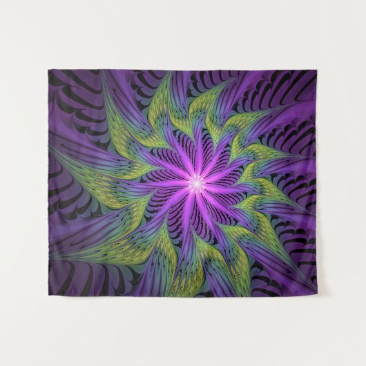 Paarse groene bloem Moderne Abstracte fractale kun Wandkleed (Voorkant (horizontaal))