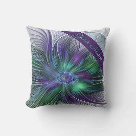 Paarse groene bloem Moderne Abstracte fractale naa Kussen