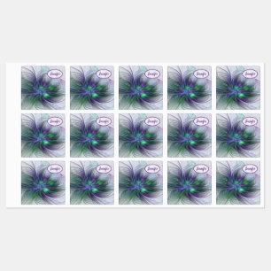 Paarse Groene Bloem Moderne Abstracte Fractale Naa Labels