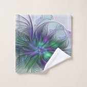 Paarse Groene Bloem Moderne Abstracte Kunst Fracta Bad Handdoek (Wasdoekje)