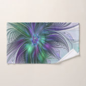 Paarse Groene Bloem Moderne Abstracte Kunst Fracta Bad Handdoek (Handdoek)