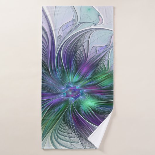 Paarse Groene Bloem Moderne Abstracte Kunst Fracta Badhanddoek (Badhanddoek)