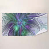Paarse Groene Bloem Moderne Abstracte Kunst Fracta Badhanddoek (Badhanddoek)