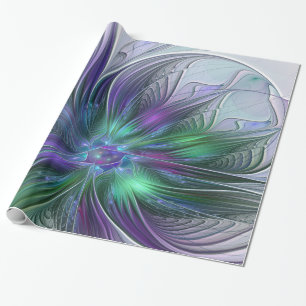 Paarse Groene Bloem Moderne Abstracte Kunst Fracta Cadeaupapier