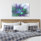 Paarse Groene Bloem Moderne Abstracte Kunst Fracta Canvas Afdruk (Insitu (Slaapkamer))