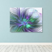 Paarse Groene Bloem Moderne Abstracte Kunst Fracta Canvas Afdruk (Insitu (Houten vloer))