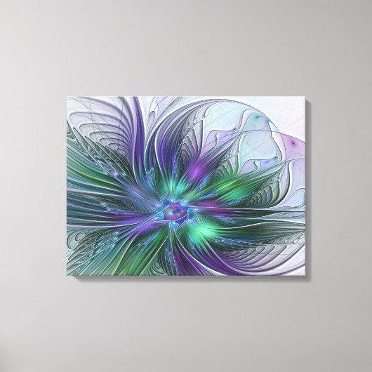 Paarse Groene Bloem Moderne Abstracte Kunst Fracta Canvas Afdruk (Voorkant)