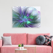 Paarse Groene Bloem Moderne Abstracte Kunst Fracta Canvas Afdruk (Insitu (Woonkamer))