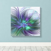 Paarse Groene Bloem Moderne Abstracte Kunst Fracta Canvas Afdruk (Insitu (Houten vloer))