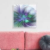 Paarse Groene Bloem Moderne Abstracte Kunst Fracta Canvas Afdruk (Insitu (Woonkamer))