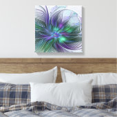 Paarse Groene Bloem Moderne Abstracte Kunst Fracta Canvas Afdruk (Insitu (Slaapkamer))
