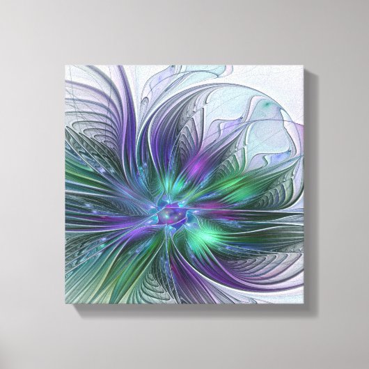 Paarse Groene Bloem Moderne Abstracte Kunst Fracta Canvas Afdruk (Voorkant)