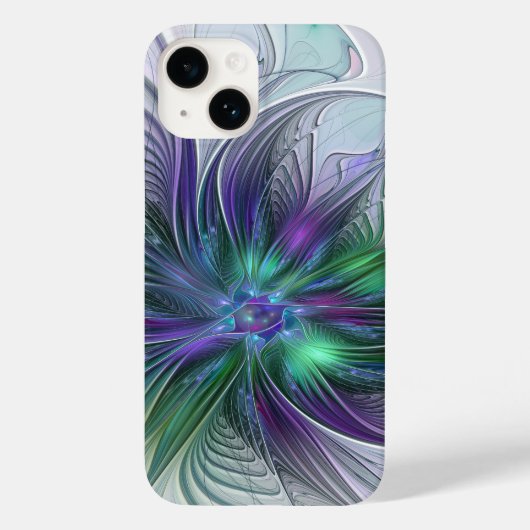 Paarse Groene Bloem Moderne Abstracte Kunst Fracta Case-Mate iPhone Case (Achterkant)