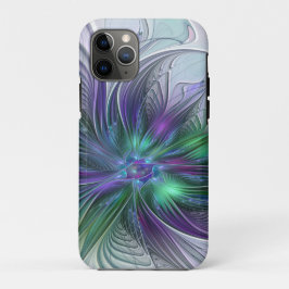 Paarse Groene Bloem Moderne Abstracte Kunst Fracta Case-Mate iPhone Case