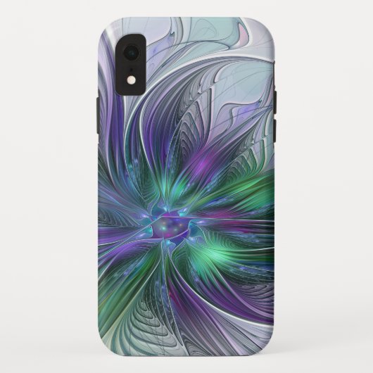 Paarse Groene Bloem Moderne Abstracte Kunst Fracta Case-Mate iPhone Case (Achterkant)