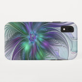 Paarse Groene Bloem Moderne Abstracte Kunst Fracta Case-Mate iPhone Case (Achterkant (horizontaal))