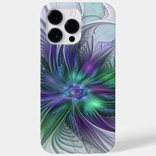 Paarse Groene Bloem Moderne Abstracte Kunst Fracta Case-Mate iPhone 14 Pro Max Hoesje