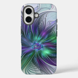 Paarse Groene Bloem Moderne Abstracte Kunst Fracta iPhone 16 Hoesje